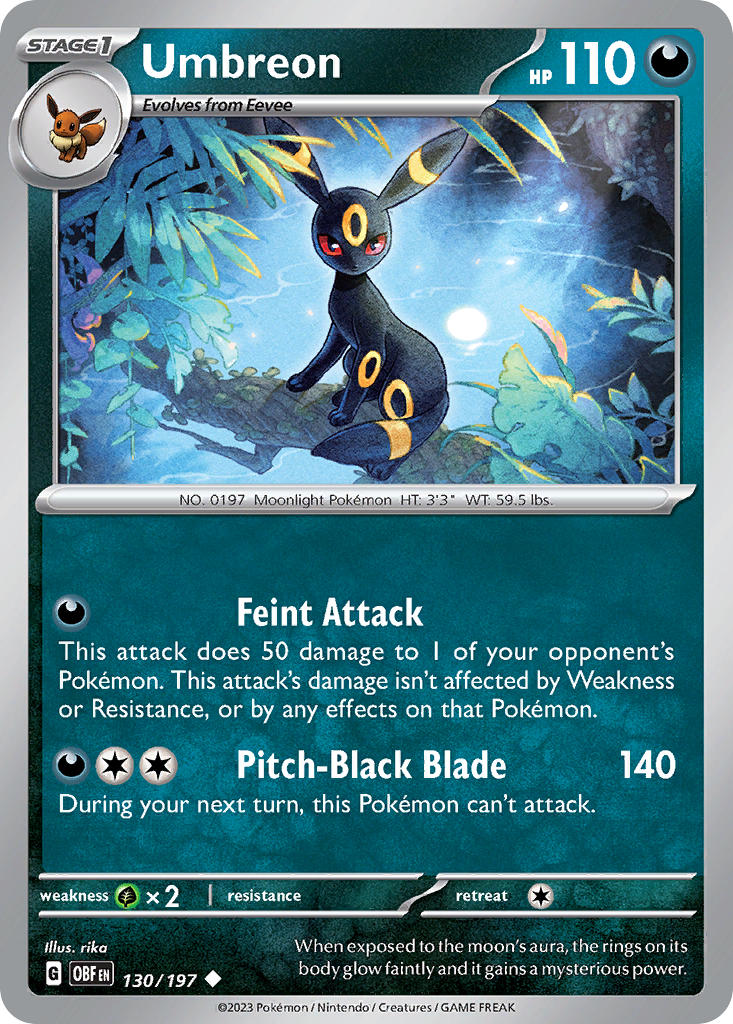 Umbreon 130/197 Uncommon Obsidian Flames Pokémon card