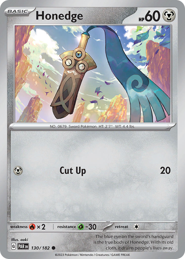 Honedge 130/182 Common Paradox Rift Pokémon card