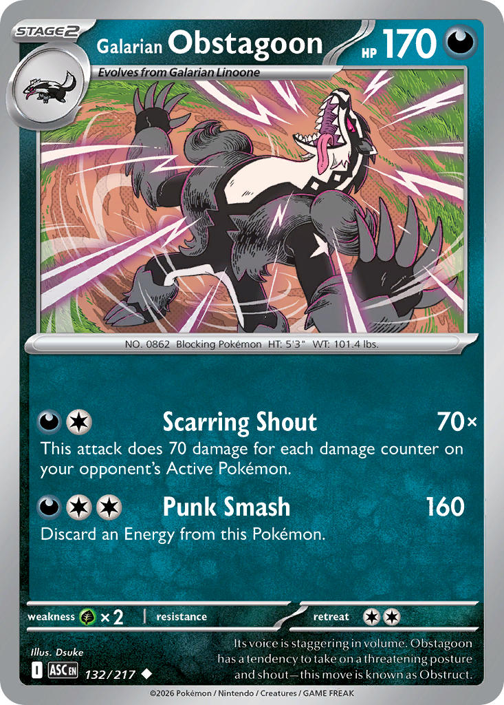 Galarian Obstagoon 132/217 Rare Ascended Heroes Pokémon card