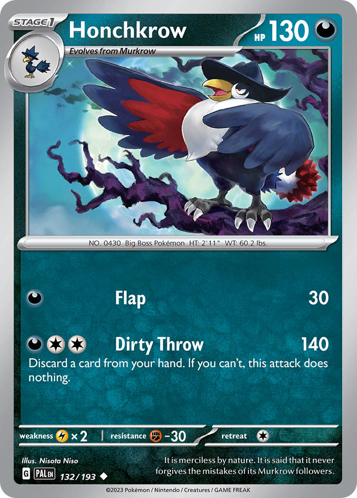 Honchkrow 132/193 Rare Paldea Evolved Pokémon card