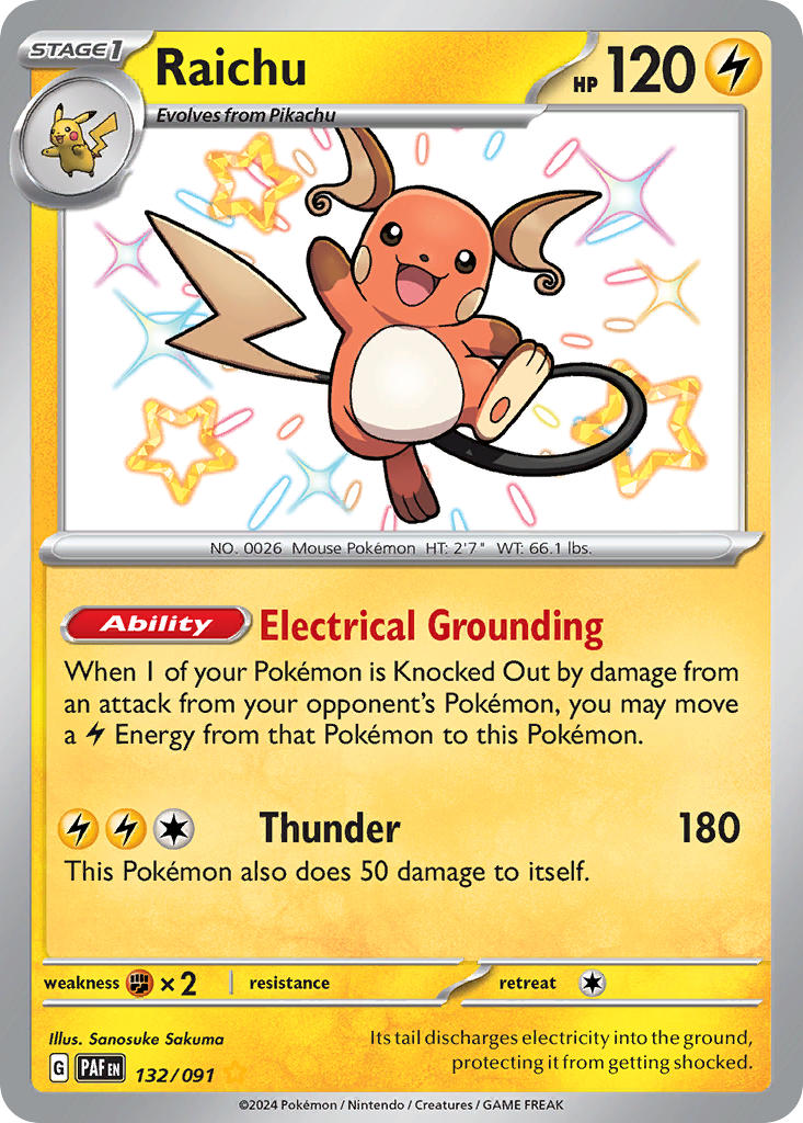 Raichu 132/091 Shiny Rare Paldean Fates Pokémon card