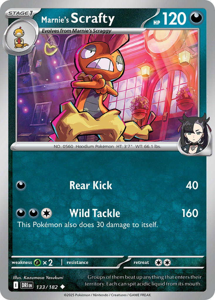 Marnie's Scrafty 133/182 Common Destined Rivals Pokémon card
