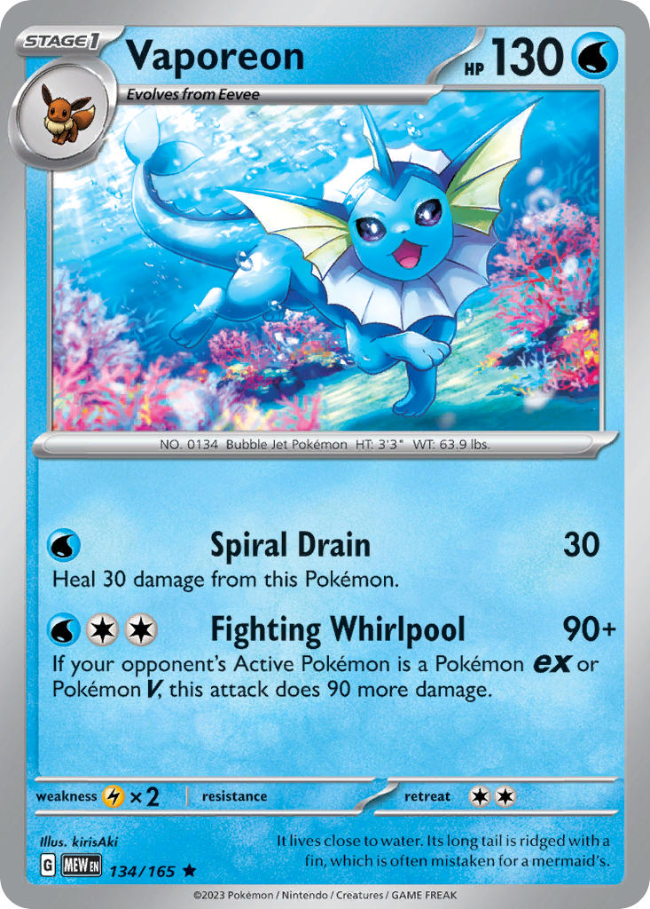 Vaporeon 134/165 Rare 151 Pokémon card
