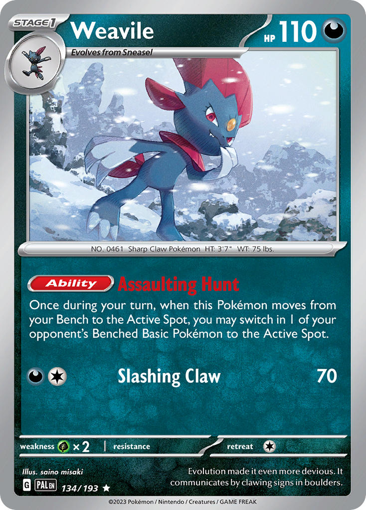 Weavile 134/193 Uncommon Paldea Evolved Pokémon card