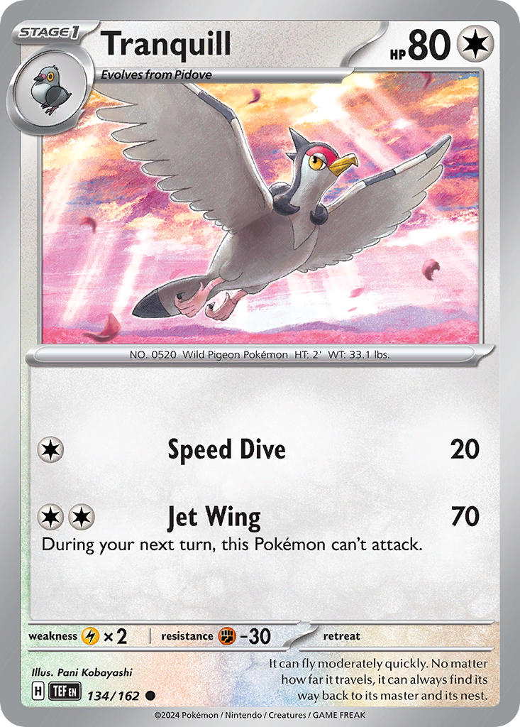 Tranquill 134/162 Common Temporal Forces Pokémon card