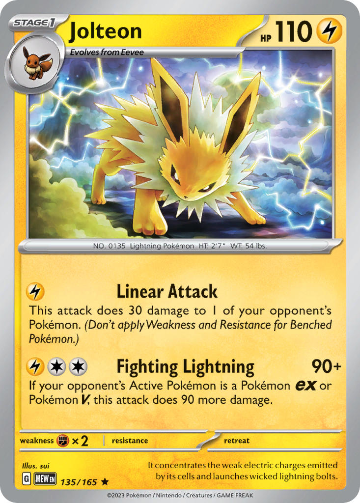Jolteon 135/165 Rare 151 Pokémon card