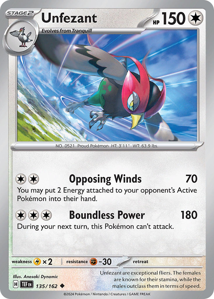 Unfezant 135/162 Rare Temporal Forces Pokémon card