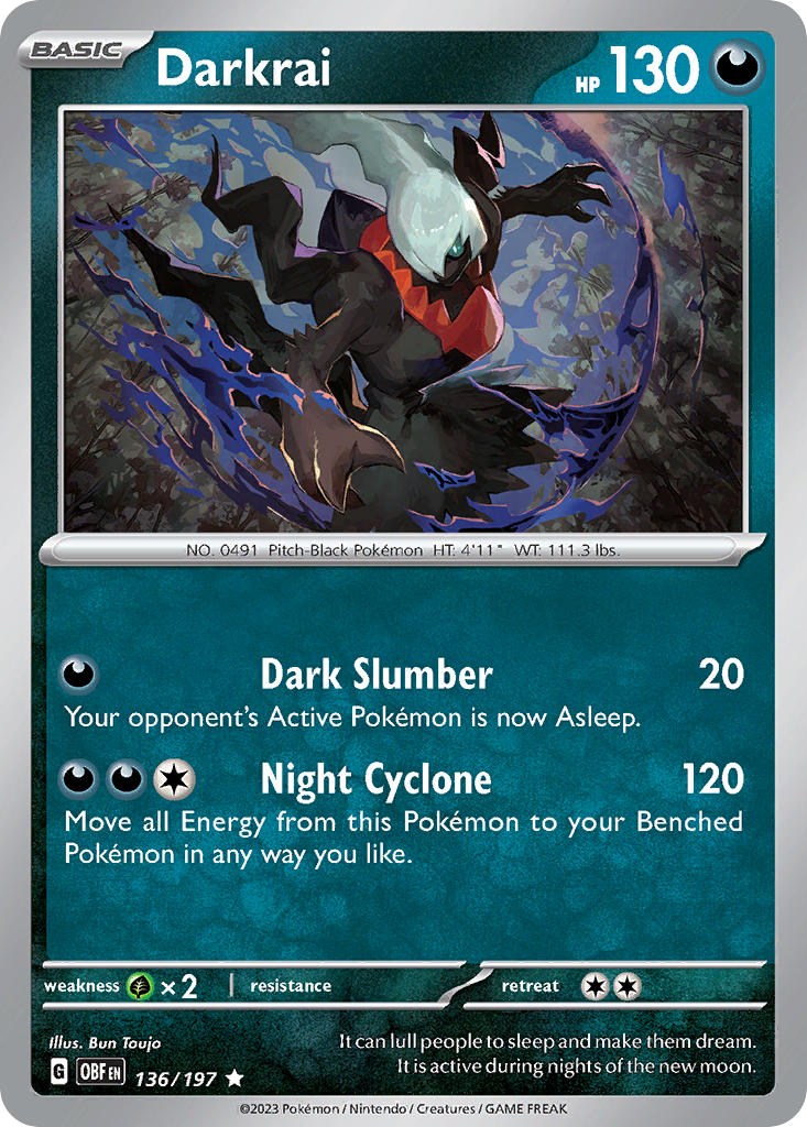 Darkrai 136/197 Rare Obsidian Flames Pokémon card