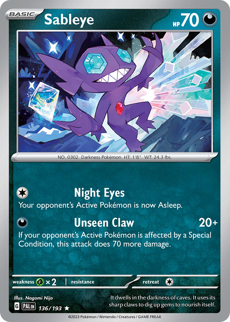 Sableye 136/193 Common Paldea Evolved Pokémon card