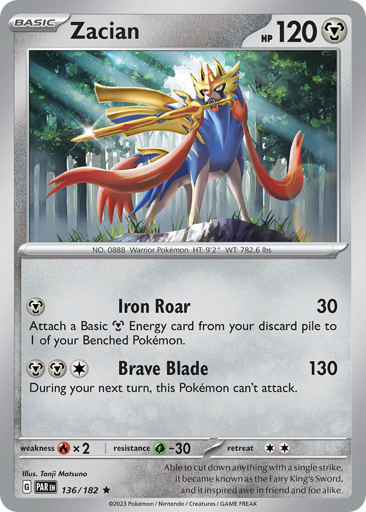 Zacian 136/182 Rare Paradox Rift Pokémon card