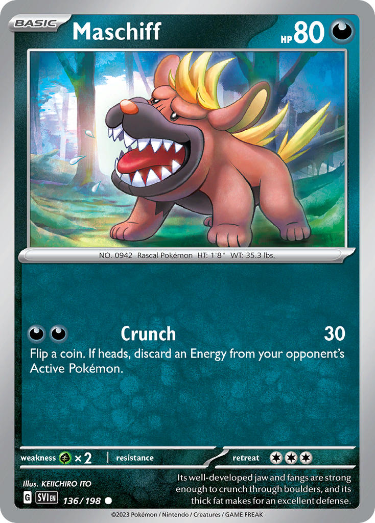 Maschiff 136/198 Common Scarlet & Violet Pokémon card