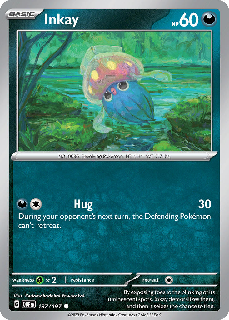 Inkay 137/197 Common Obsidian Flames Pokémon card