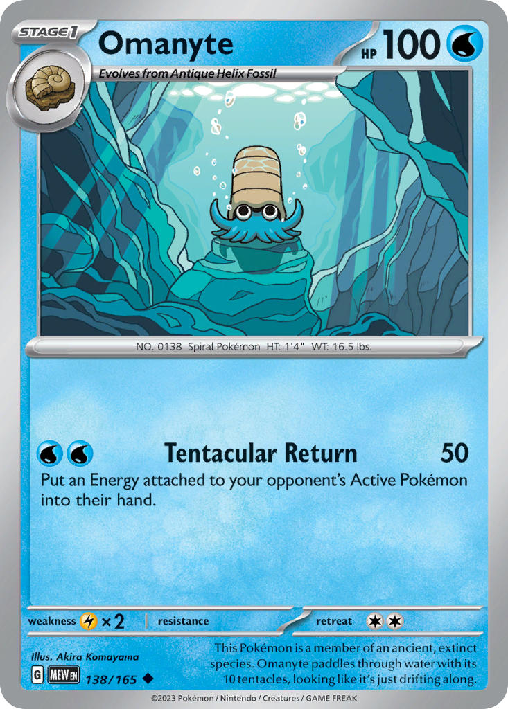 Omanyte 138/165 Uncommon 151 Pokémon card
