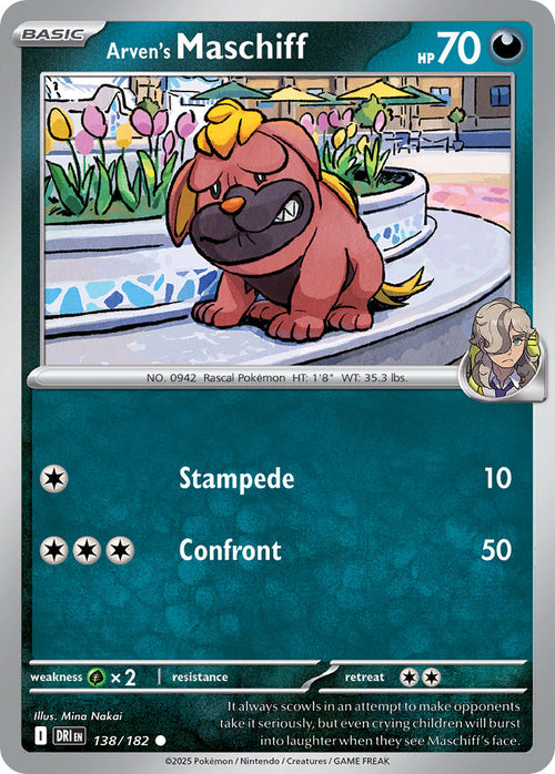 Arven's Maschiff 138/182 Common Destined Rivals Pokémon card