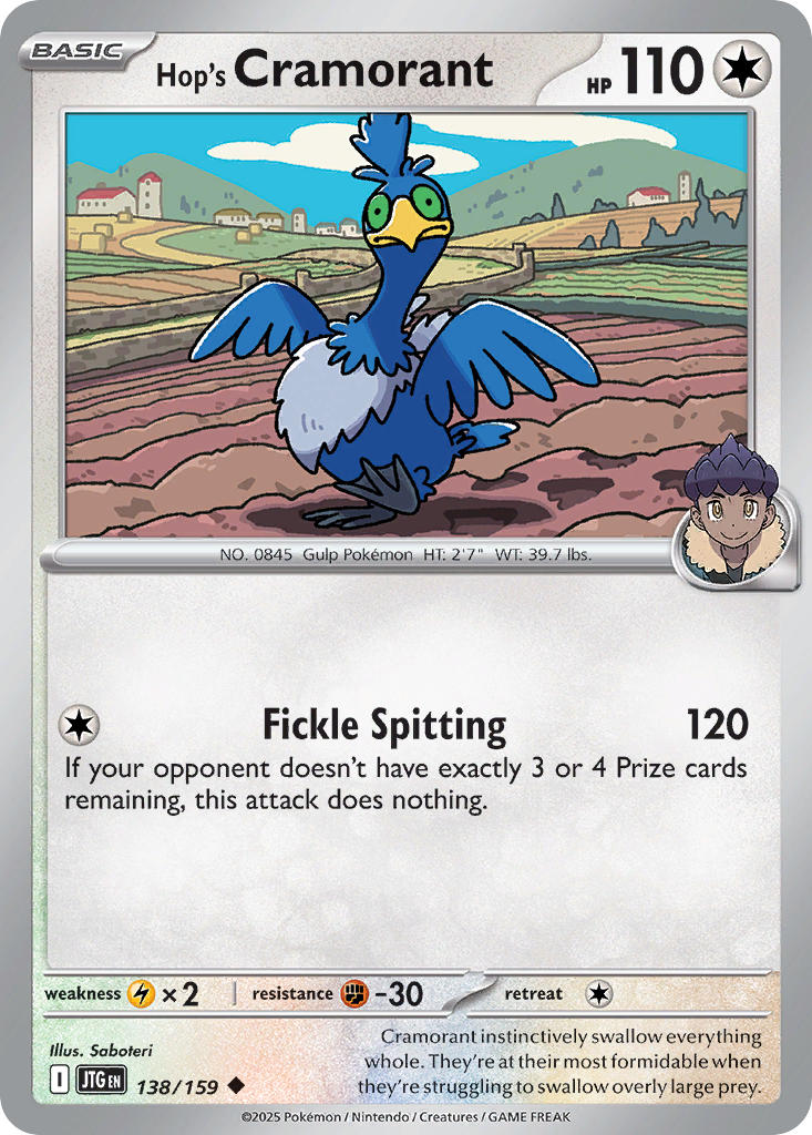Hop's Cramorant 138/159 Common Journey Together Pokémon card