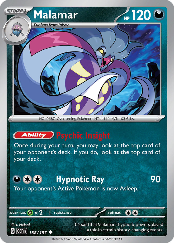 Malamar 138/197 Uncommon Obsidian Flames Pokémon card