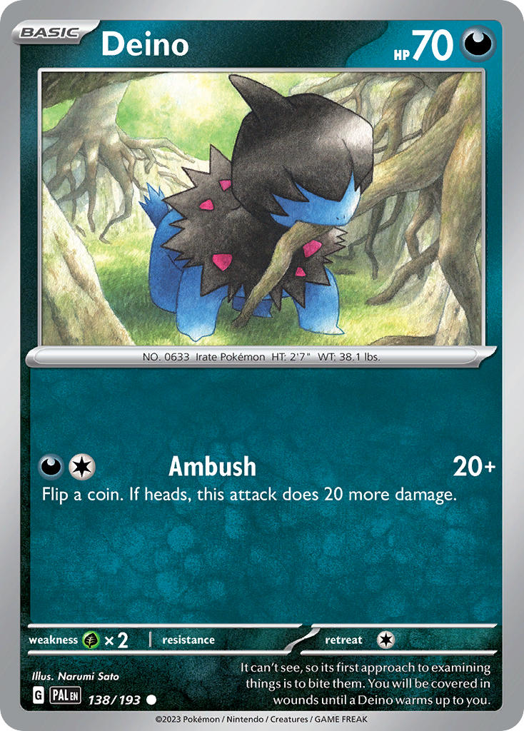 Deino 138/193 Common Paldea Evolved Pokémon card