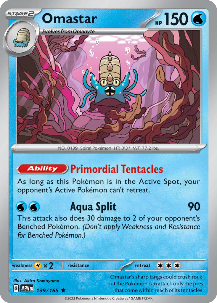 Omastar 139/165 Rare 151 Pokémon card