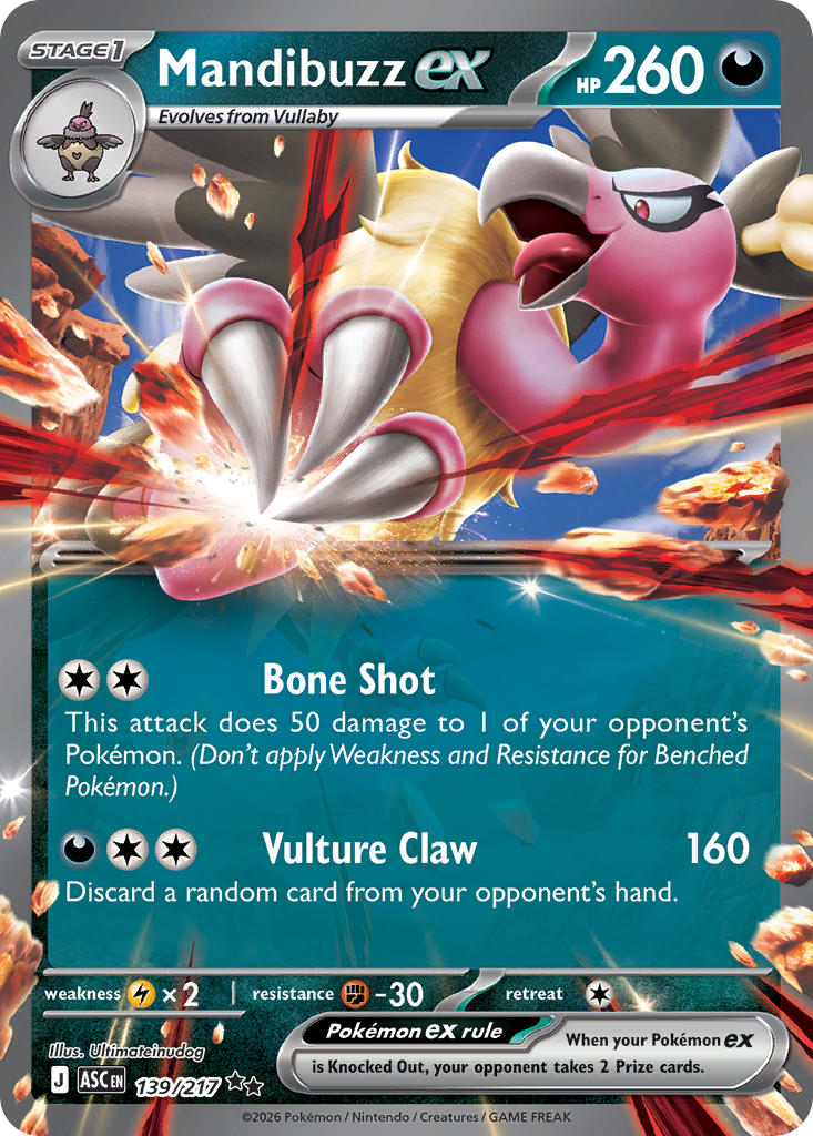 Mandibuzz EX 139/217 Double Rare Ascended Heroes Pokémon card