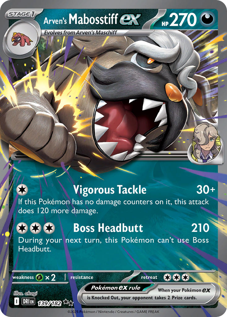 Arven's Mabosstiff EX 139/182 Double Rare Destined Rivals Pokémon card