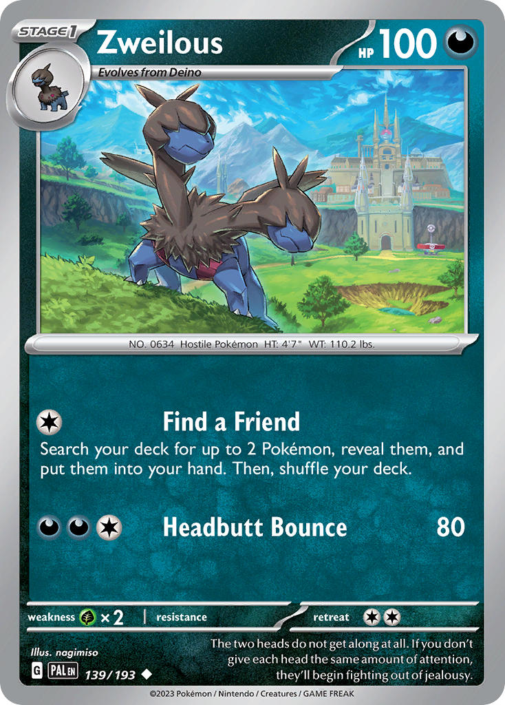 Zweilous 139/193 Uncommon Paldea Evolved Pokémon card