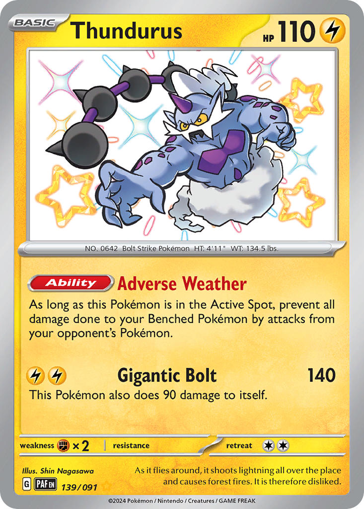 Thundurus 139/091 Shiny Rare Paldean Fates Pokémon card