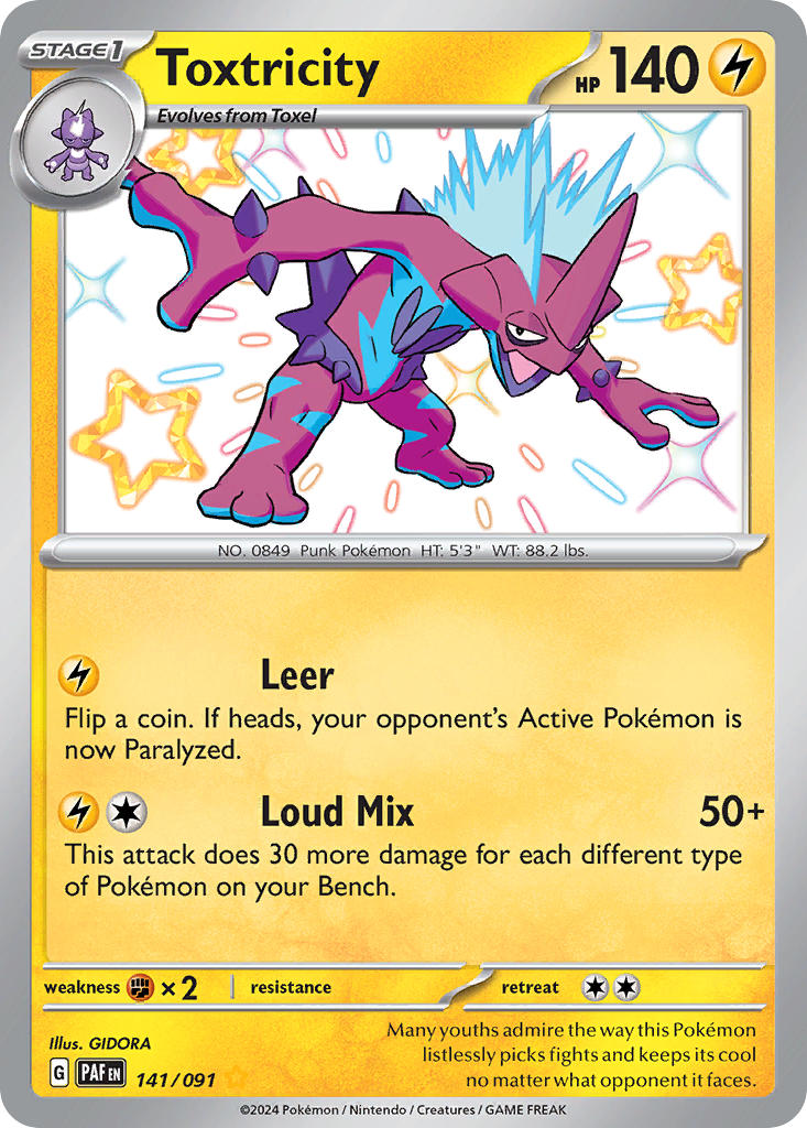 Toxtricity 141/091 Shiny Rare Paldean Fates Pokémon card