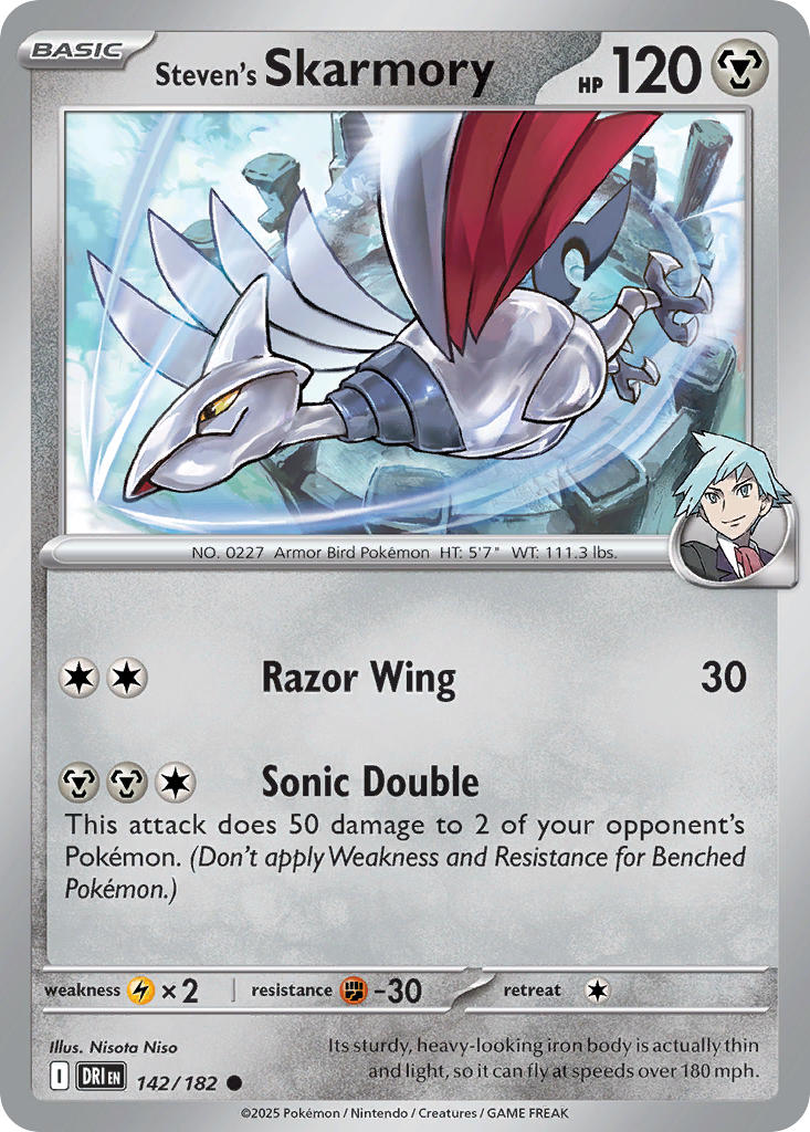 Steven's Skarmory 142/182 Common Destined Rivals Pokémon card