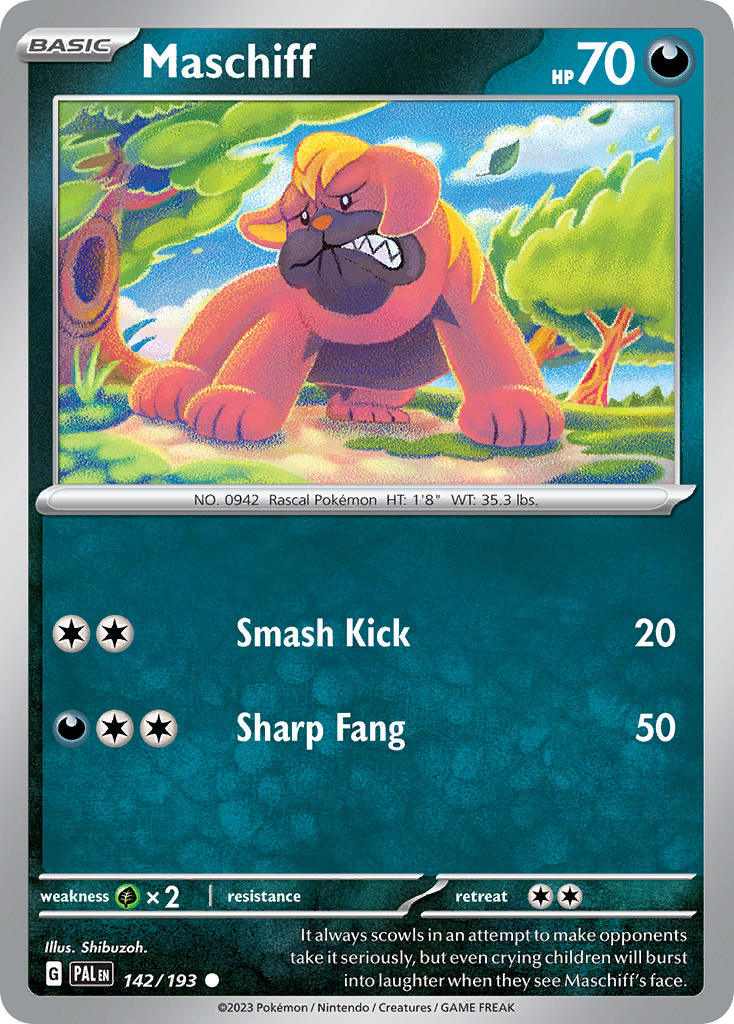 Maschiff 142/193 Common Paldea Evolved Pokémon card