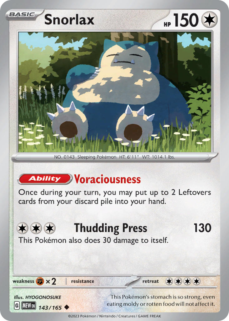 Snorlax 143/165 Rare 151 Pokémon card