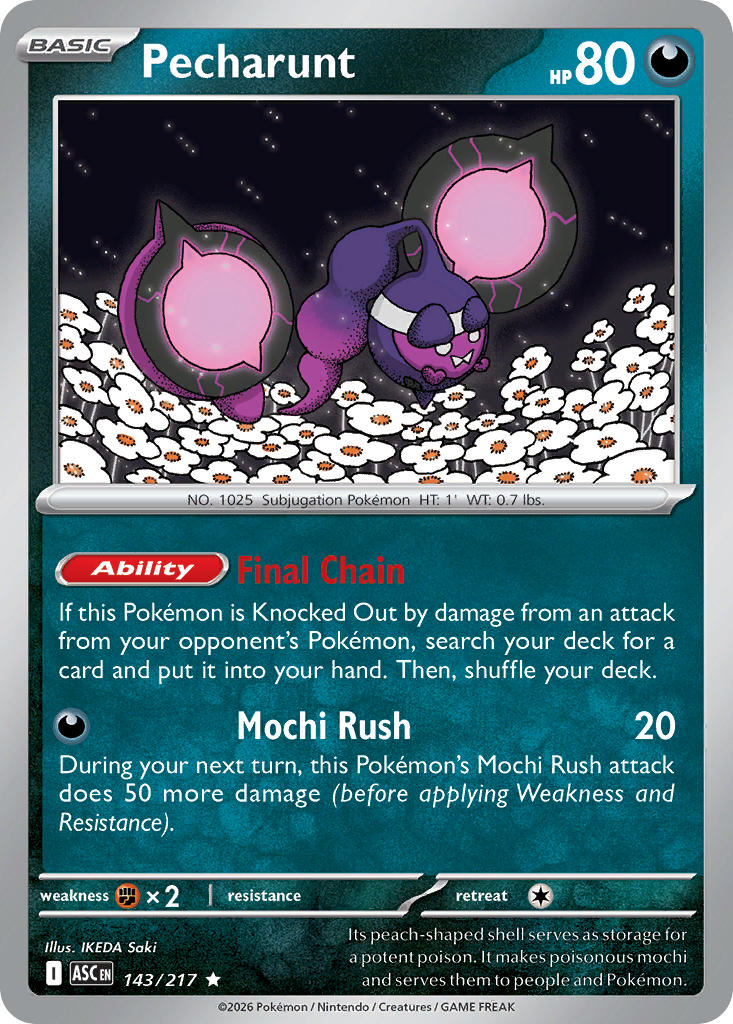 Pecharunt 143/217 Rare Ascended Heroes Pokémon card