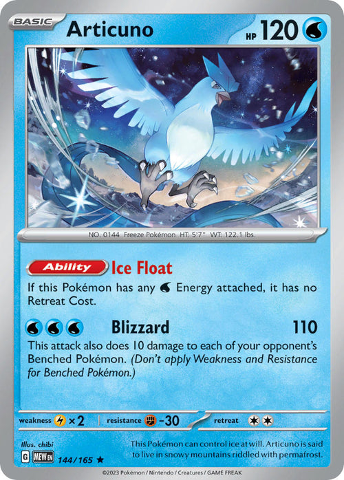 Articuno 144/165 Rare 151 Pokémon card