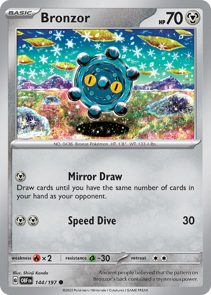 Bronzor 144/197 Common Obsidian Flames Pokémon card
