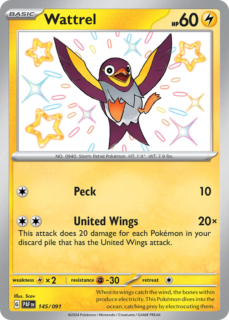 Wattrel 145/091 Shiny Rare Paldean Fates Pokémon card