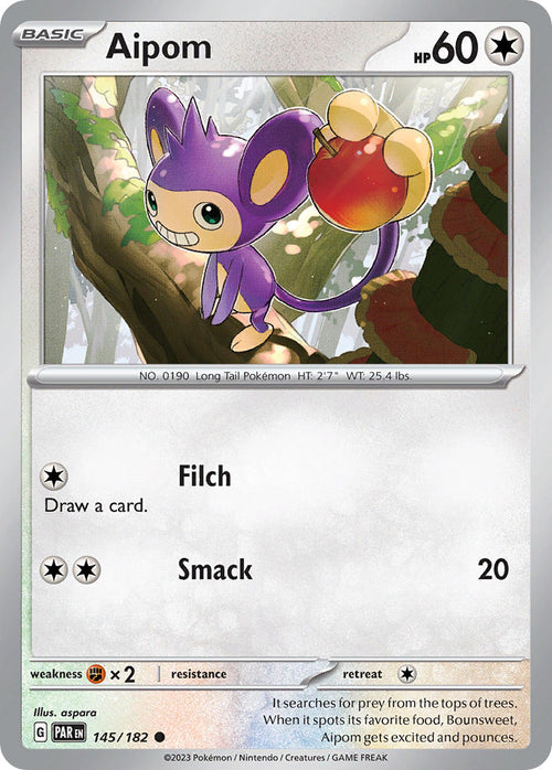 Aipom 145/182 Common Paradox Rift Pokémon card