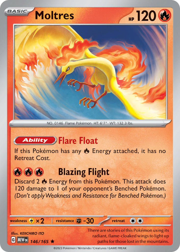 Moltres 146/165 Rare 151 Pokémon card