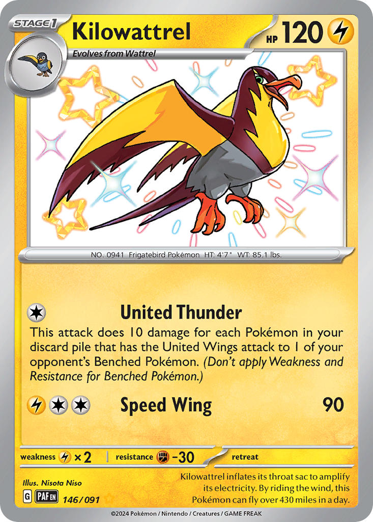 Kilowattrel 146/091 Shiny Rare Paldean Fates Pokémon card