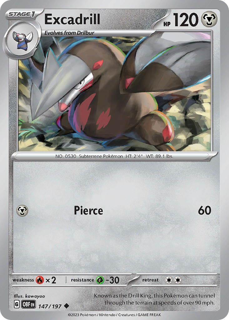 Excadrill 147/197 Uncommon Obsidian Flames Pokémon card