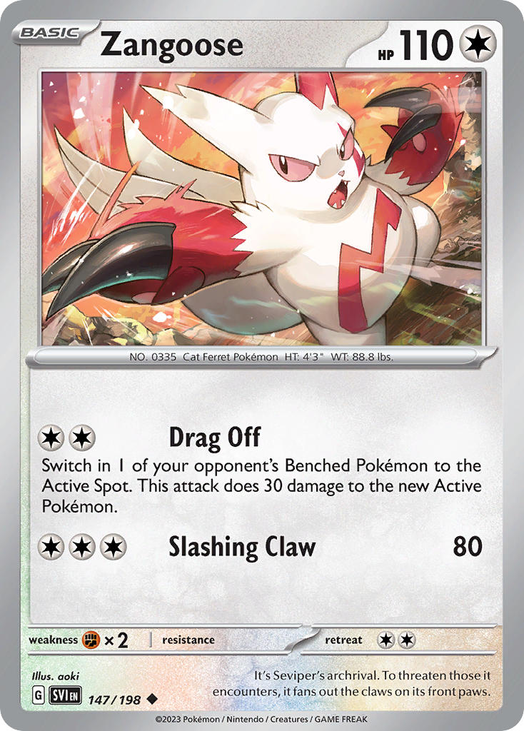 Zangoose 147/198 Uncommon Scarlet & Violet Pokémon card