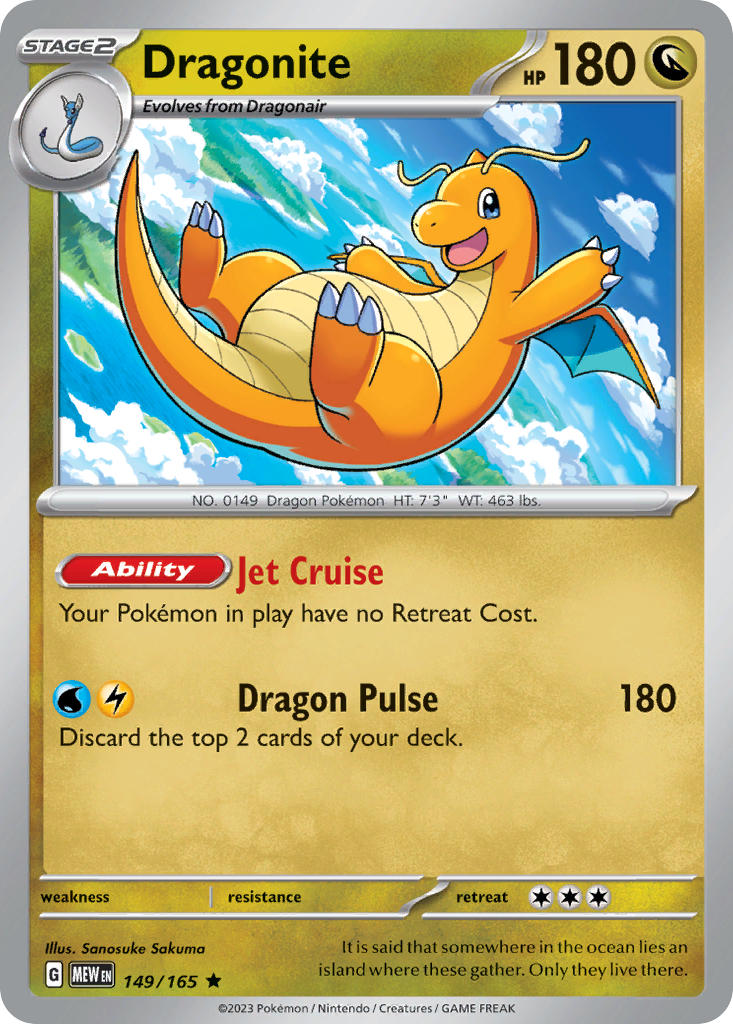 Dragonite 149/165 Rare 151 Pokémon card
