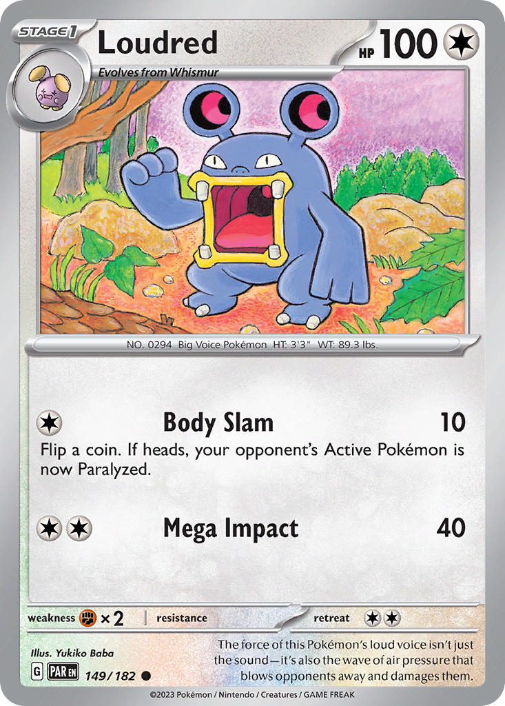 Loudred 149/182 Common Paradox Rift Pokémon card