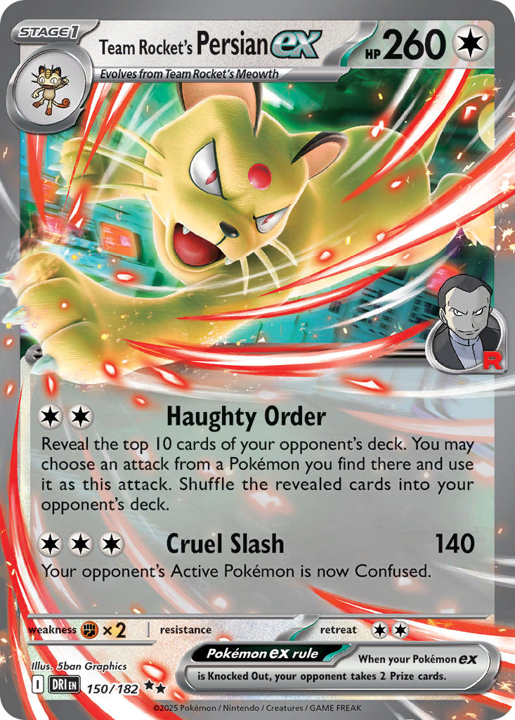 Team Rocket's Persian EX 150/182 Double Rare Destined Rivals Pokémon card