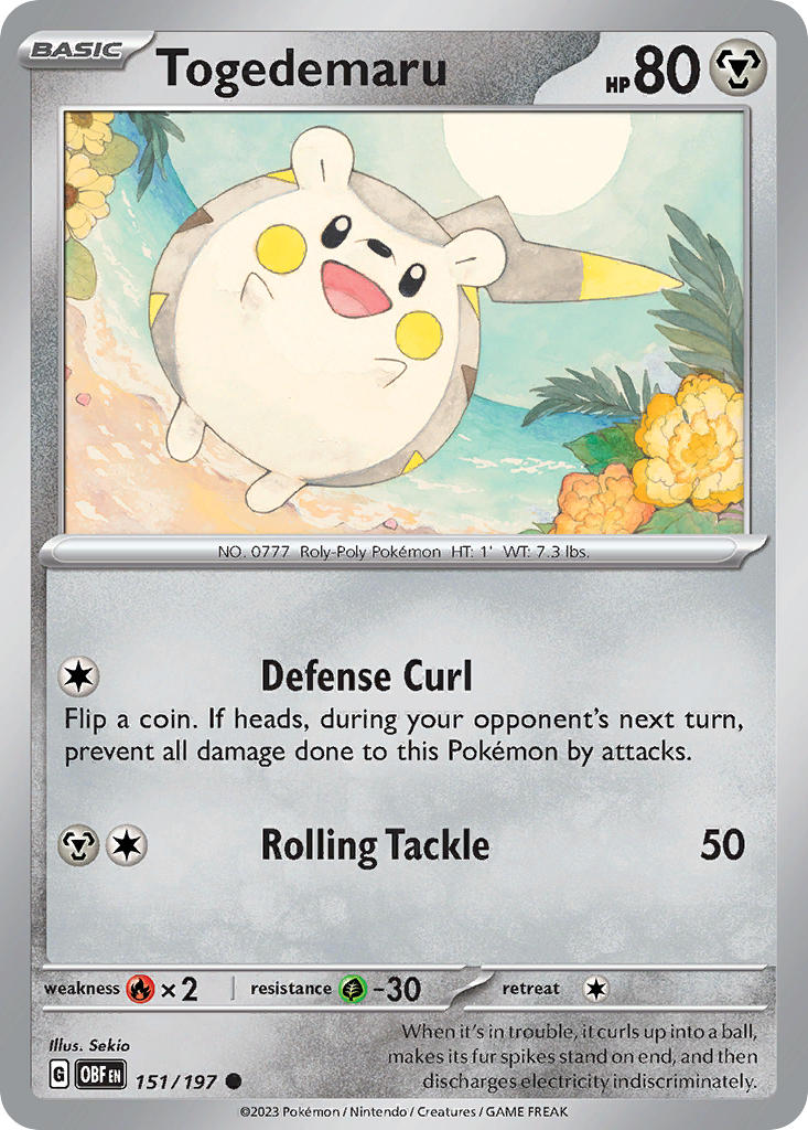 Togedemaru 151/197 Common Obsidian Flames Pokémon card