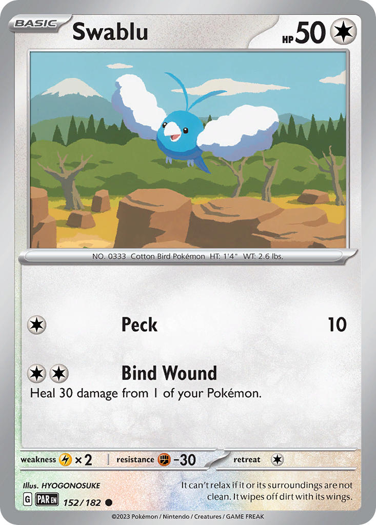 Swablu 152/182 Common Paradox Rift Pokémon card