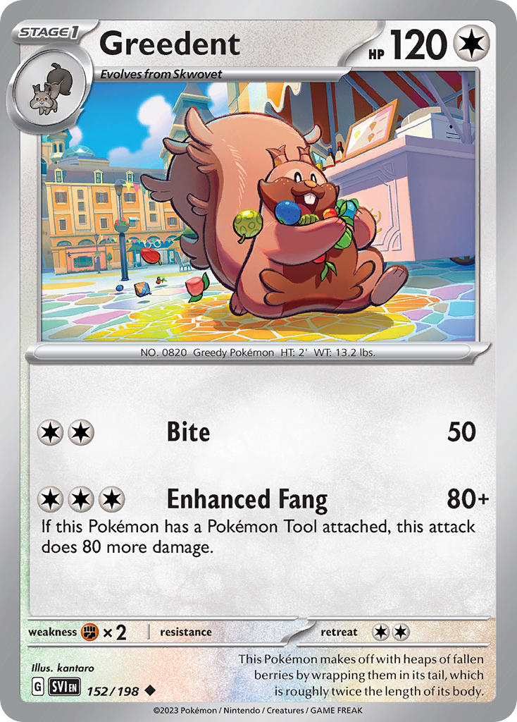 Greedent 152/198 Uncommon Scarlet & Violet Pokémon card