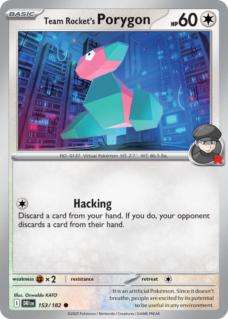 Team Rocket's Porygon 153/182 Common Destined Rivals Pokémon card