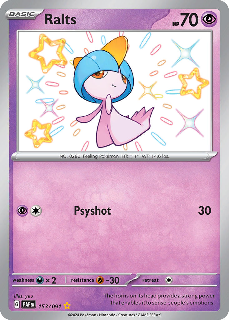 Ralts 153/091 Shiny Rare Paldean Fates Pokémon card