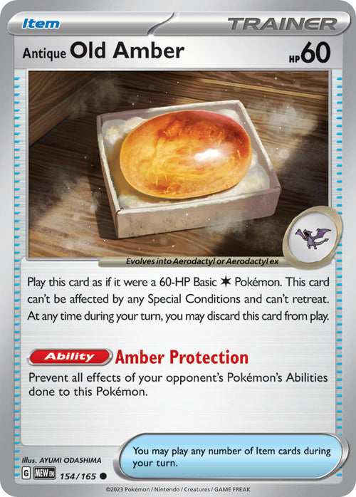 Antique Old Amber 154/165 Uncommon 151 Pokémon card