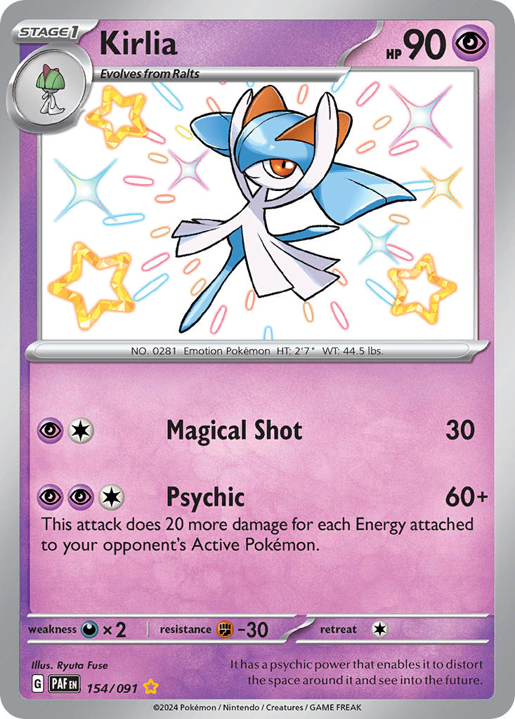 Kirlia 154/091 Shiny Rare Paldean Fates Pokémon card