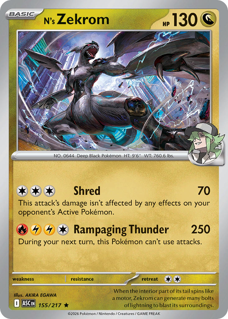 N's Zekrom 155/217 Rare Ascended Heroes Pokémon card